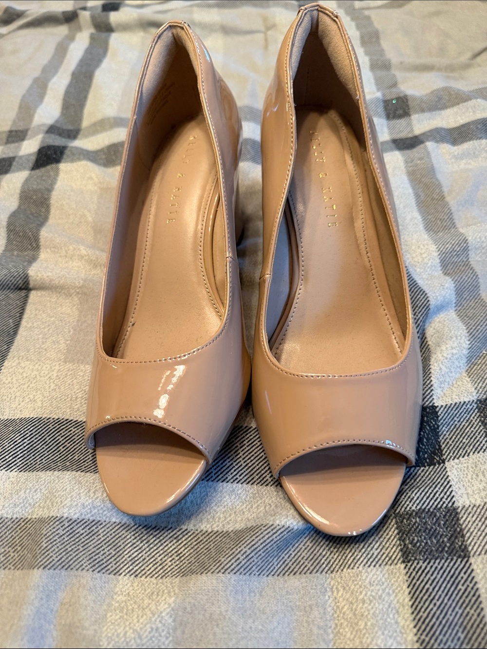 Kelly & Katie Nude Patent Peep-Toe Heels